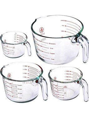 Set of 4 Heat-Resistant Glass Measuring Cups with Easy-Read Measurements & Pour